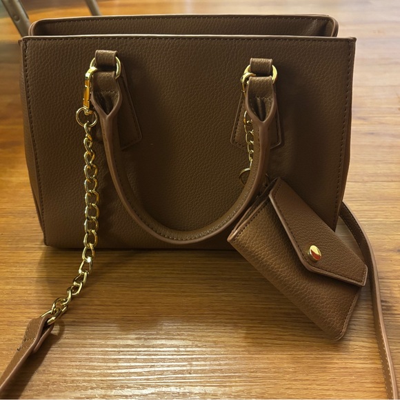 Steve Madden Tan colored handbag crossbody Gold Hardware Keychain wallet NWOT - Picture 6 of 16